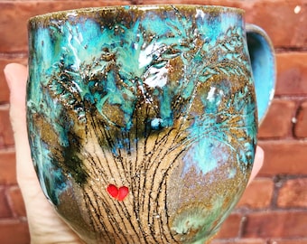 Tazza in gres intagliata a mano con l'Albero della Vita - REALIZZATA SU ORDINAZIONE