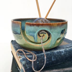 Rustic Green Wheel Thrown Yarn Bowl - MADE TO ORDER