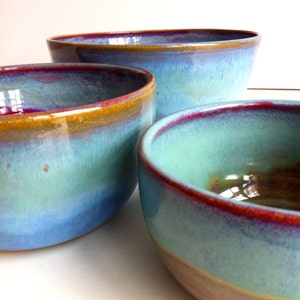 Rustic Blue Large Stoneware Nesting Bowls  - Mixing Bowls - MADE TO ORDER