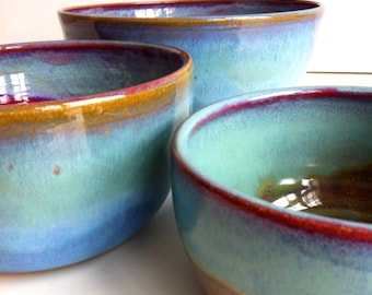 Rustic Blue Large Stoneware Nesting Bowls  - Mixing Bowls - MADE TO ORDER