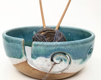 Beach Designed Wheel Thrown Yarn Bowl - Mediterranean Breeze - MADE TO ORDER