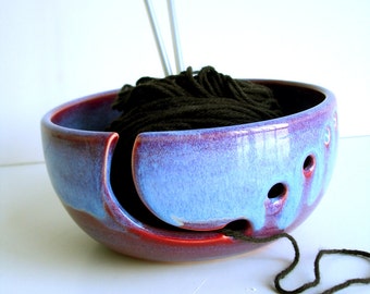 Purple Blue Ceramic Wheel Thrown Yarn Bowl - MADE TO ORDER