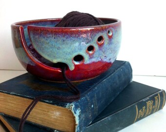 Burgundy Rustic Modern Ceramic Wheel Thrown Yarn Bowl - MADE TO ORDER