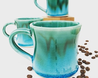 Diner style Turquoise- Wheel Thrown / Handmade Stoneware Mug - MADE TO ORDER