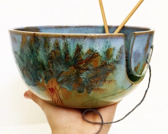 Tree of Life - Wheel Thrown - Hand Drawn Yarn Bowl - Made To Order