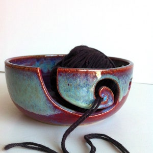 Burgundy Rustic Spiral Ceramic Wheel Thrown Yarn Bowl MADE TO ORDER image 2