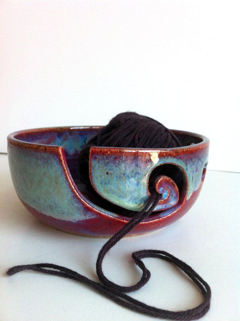 Burgundy Rustic Spiral Ceramic Wheel Thrown Yarn Bowl MADE TO ORDER image 2