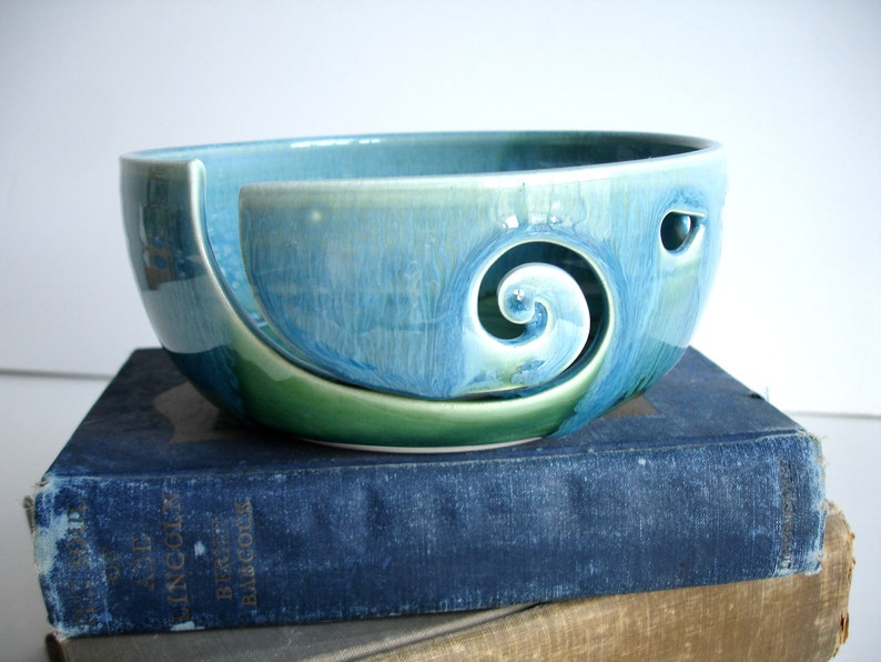 Forest Green Wheel Thrown Yarn Bowl MADE TO ORDER image 3