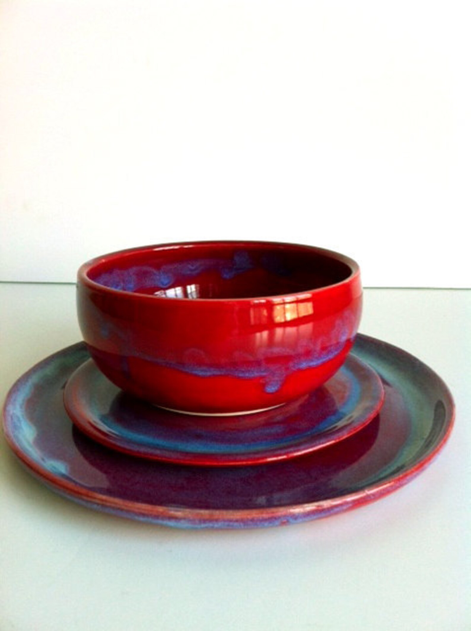 Handmade Stoneware Red Dinnerware 3 Piece Set MADE TO Etsy