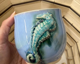 Limited Edition- Wheel Thrown- Hand Formed  Seahorse Mug - MADE TO ORDER