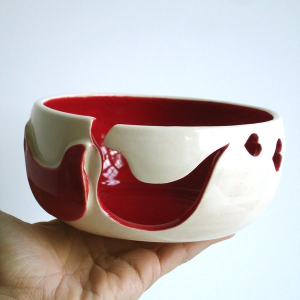 Red Bird Ceramic Wheel Thrown Yarn Bowl - MADE TO ORDER