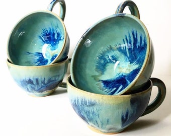 Ocean Inspired- Wheel Thrown / Handmade Stoneware Soup Mug - MADE TO ORDER