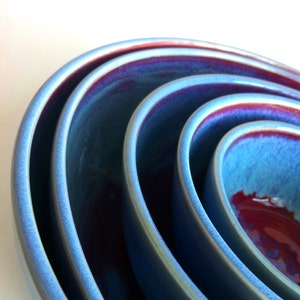 Wheel Thrown Red And Blue  Nesting Bowls - MADE TO ORDER