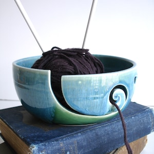 Forest Green Wheel Thrown Yarn Bowl MADE TO ORDER image 1