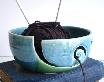 Forest Green Wheel Thrown Yarn Bowl - MADE TO ORDER