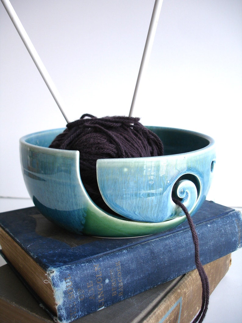 Forest Green Wheel Thrown Yarn Bowl MADE TO ORDER image 1