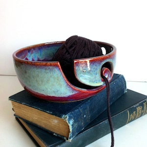 Burgundy Rustic Spiral Ceramic Wheel Thrown Yarn Bowl MADE TO ORDER image 4