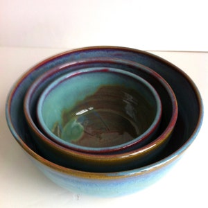 Rustic Blue Large Stoneware Nesting Bowls Mixing Bowls MADE TO ORDER image 3