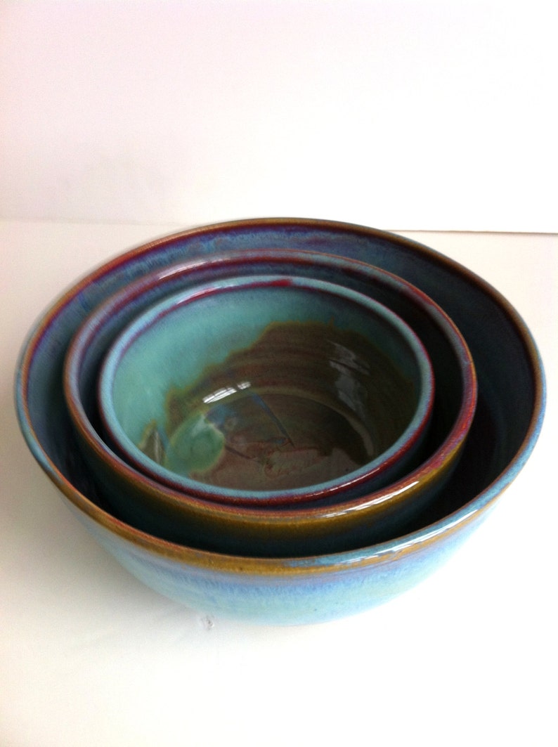 Rustic Blue Large Stoneware Nesting Bowls Mixing Bowls MADE TO ORDER image 3