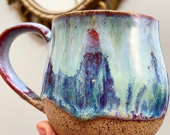 Tazza in gres realizzata su ordinazione al tornio / fatta a mano - Paesaggio rosso