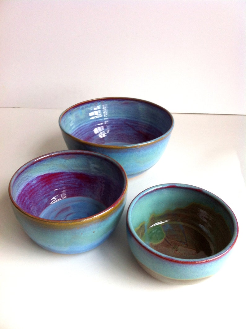 Rustic Blue Large Stoneware Nesting Bowls Mixing Bowls MADE TO ORDER image 5