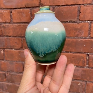 Handmade Ceramic Urn for Ashes - “Foggy Mountains” Mini Keepsake Urn - MADE TO ORDER