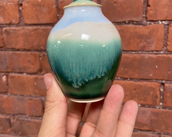 Handmade Ceramic Urn for Ashes - “Foggy Mountains” Mini Keepsake Urn - MADE TO ORDER