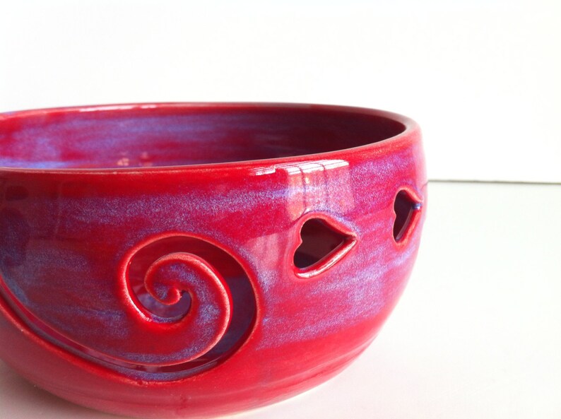 Purple Red Love Ceramic Yarn Bowl - MADE TO ORDER