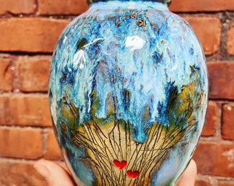 Urna per ceneri in ceramica fatta a mano - Urna per cremazione "Albero della vita" - REALIZZATA SU ORDINAZIONE