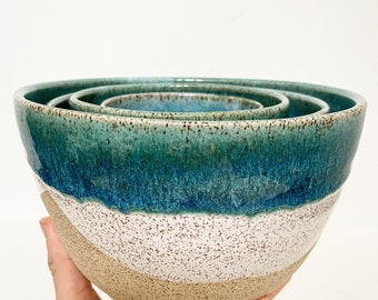 Beach Inspired Handmade Wheel Thrown Stoneware Nested Bowls Set - Made To Order