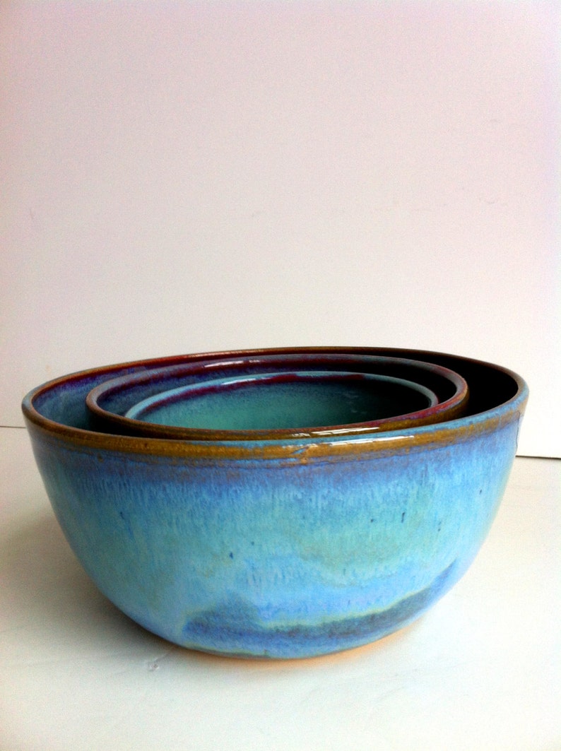 Rustic Blue Large Stoneware Nesting Bowls Mixing Bowls MADE TO ORDER image 2