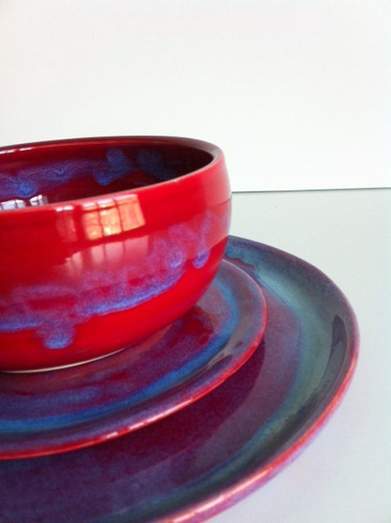 Handmade Stoneware Red Dinnerware 3 Piece Set MADE TO Etsy
