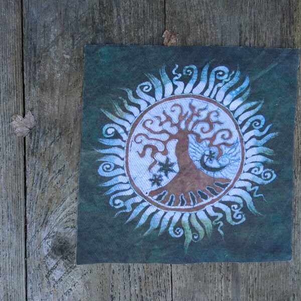 Tree of Life Forest Green Batik Patch