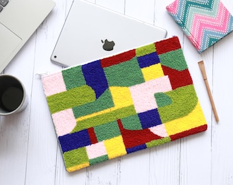 Punch Needle Laptop Sleeve | Handmade Tablet & MacBook Case | 8", 11", 13" Sizes | Boho Tech Sleeve | Colorful Gift for Students n Creatives