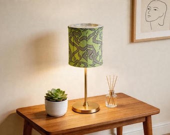 Small Clip-On Drum Lampshade | Pleated Fabric Lamp Shade | Abstract Green Lamp Shade | Butterfly Clip Bulb Shade | Mini Table Lamp Shade