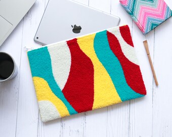 Punch Needle Laptop Sleeve | Handmade Tablet & MacBook Case | 8", 11", 13" Sizes | Boho Tech Sleeve | Colorful Gift for Students n Creatives