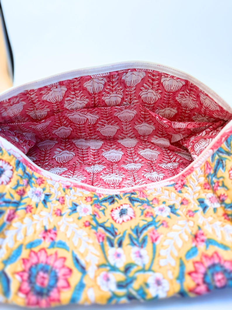 Cute Dyson Airwrap Bag, Travel Hair Dryer Storage Bag, Portable Hair Accessories Travel Case, Quilted Block Print Cotton Hair Tool Organize image 7
