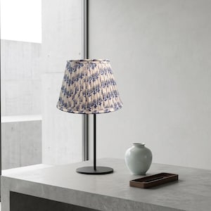 Hand Block Printed Blue Lampshade | Pleated Cotton Lamp Shade | Floral English Pleat Block Print Boho Table Lamp Shade | Spider-Fitter