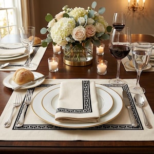 White Cotton Placemats & Cloth Napkins Set of 4 | Printed Table Linens | Modern Table Decor | Everyday Dining Set | Reusable Fabric Napkins