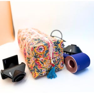 Cute Dyson Airwrap Bag, Travel Hair Dryer Storage Bag, Portable Hair Accessories Travel Case, Quilted Block Print Cotton Hair Tool Organize image 4