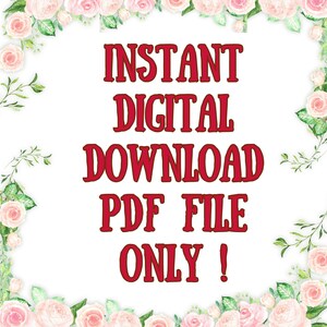 Puede incluir: Fondo blanco con texto rojo que dice "&iexcl;DESCARGA DIGITAL INSTANT&Aacute;NEA ARCHIVO PDF SOLAMENTE!". El texto est&aacute; enmarcado por un borde floral de acuarela de rosas rosas y hojas verdes.