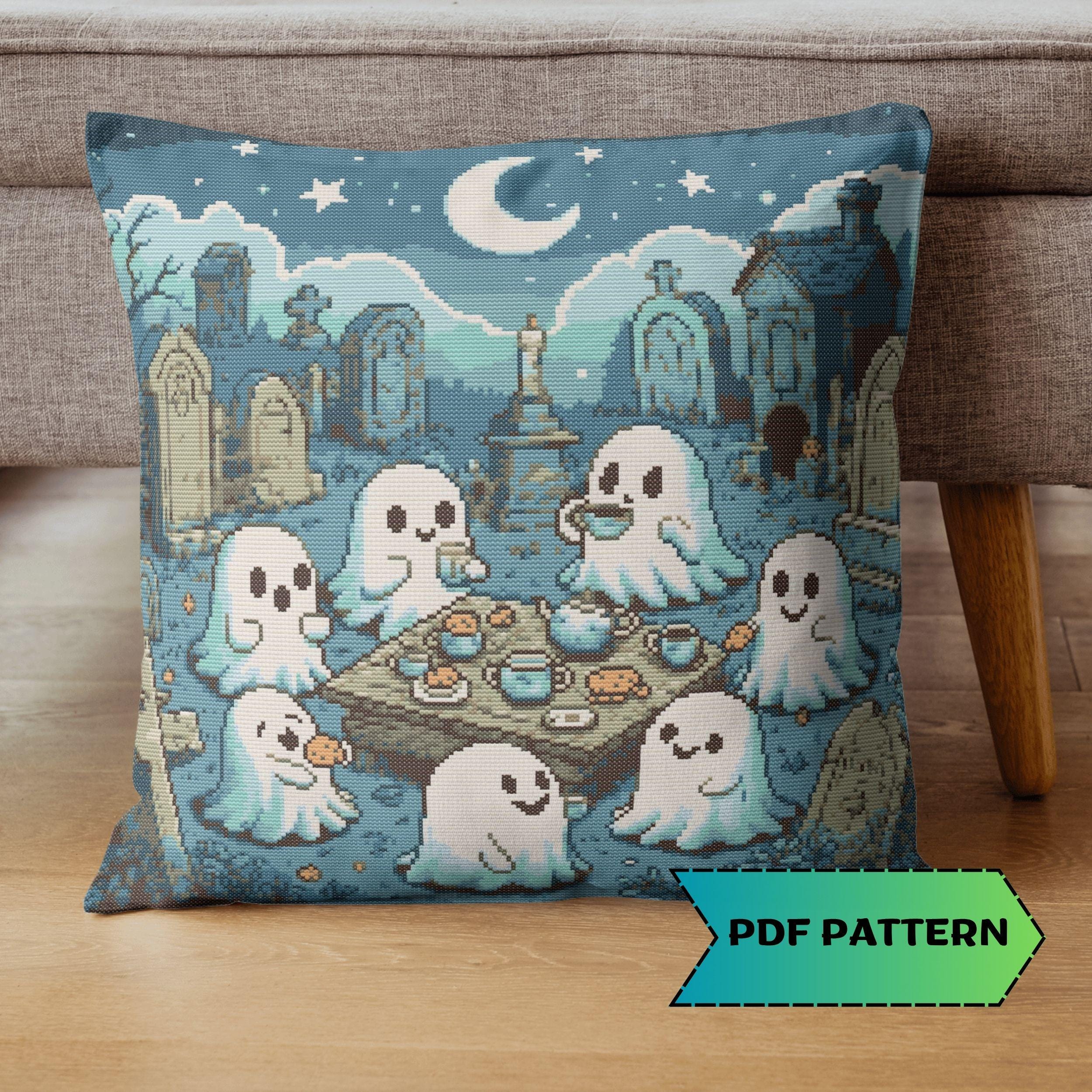 Halloween Ghosts Cross Stitch Pattern Gothic Tea Party Cemetery PDF ...