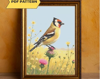 Waxwing Bird Cross Stitch Pattern Elegant Botanical Songbird Embroidery Meadow Flowers PDF Instant Download