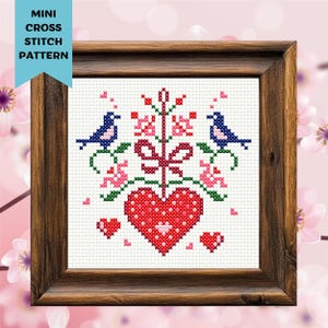 Patrón de punto de cruz de pájaro enamorado, día de San Valentín, animal enamorado, punto de cruz, romántico, día de la madre, adorno de pareja, San Valentín, descarga digital