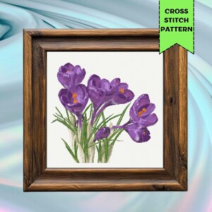 Purple Crocuses Cross Stitch Pattern | Spring Flower Bouquet | Floral Embroidery | PDF Digital Download