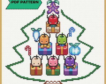 Kerstboom Junimo-kruissteekpatroon Stardew Valley Videogames borduurwerk PDF digitale download