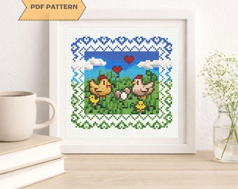 Stardew Valley Kruissteekpatroon Kip Liefde Grappig Borduurwerk Videogames Digitale PDF-download