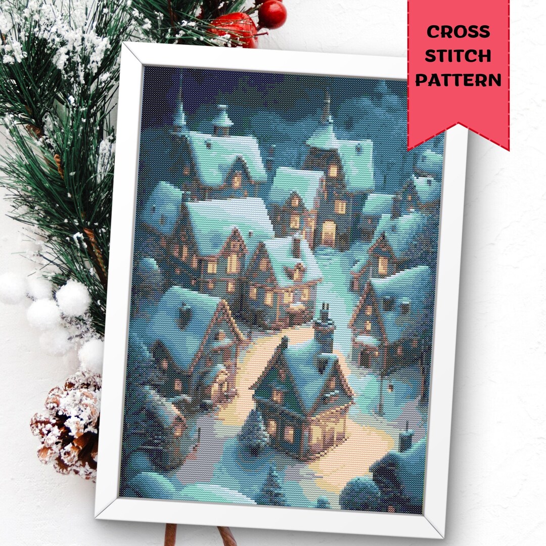 Winter Village Cross Stitch Pattern Snow Houses Embroidery Cozy Winter ...