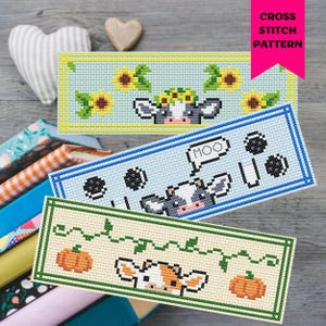 Cow Bookmark Cross Stitch Pattern Farm Autumn Motif For Book Lovers PDF Digital Download