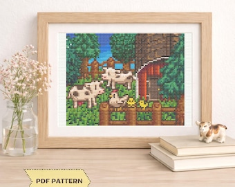 Stardew Valley kruissteekpatroon koeien boerderij leven borduurwerk videogames digitale download pdf